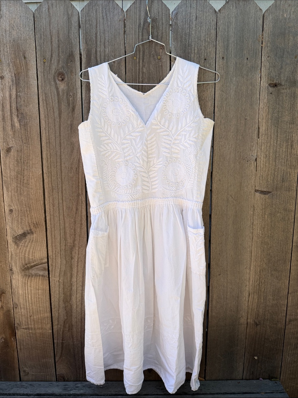 White Embroidered Mexican V-Neck Women's Dress